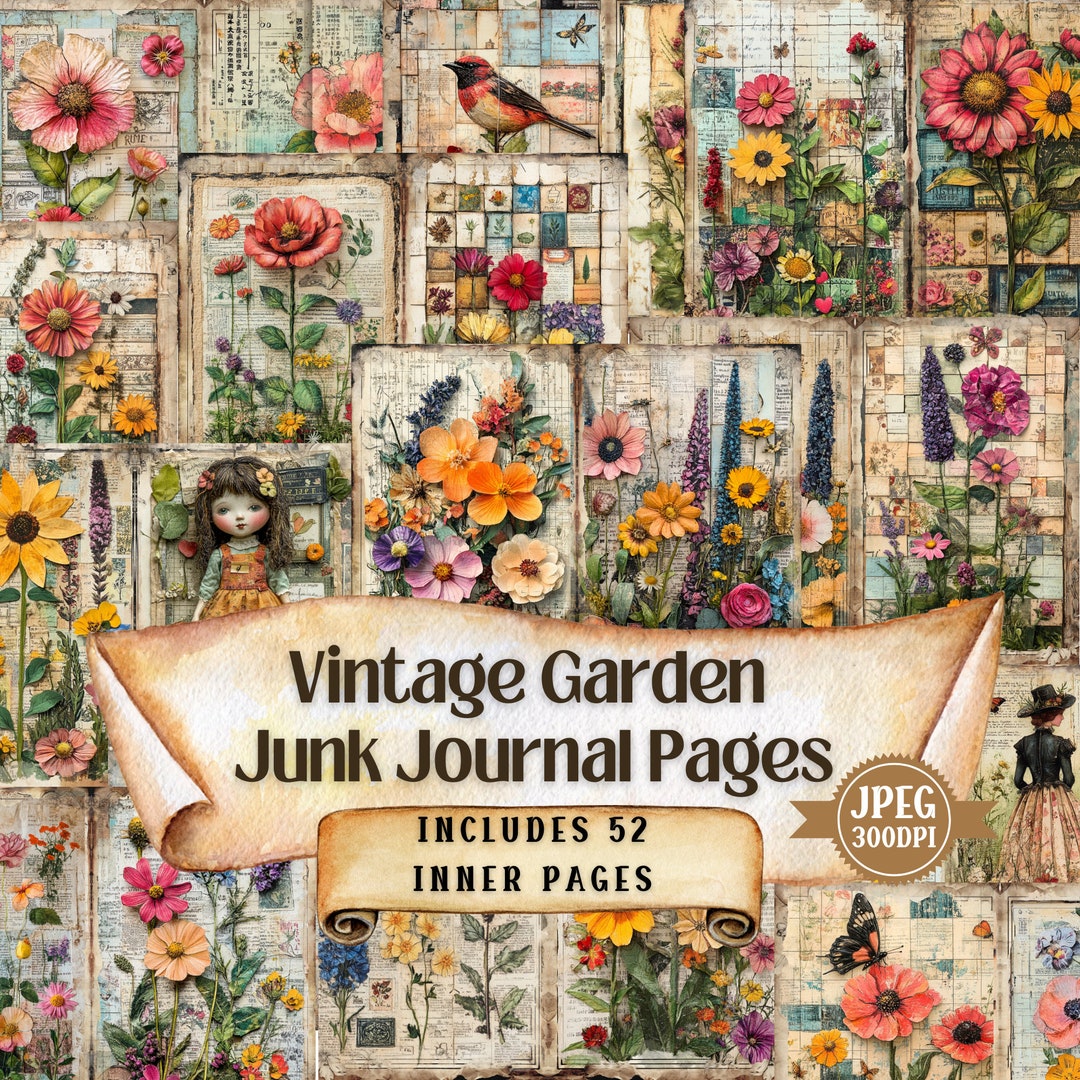 Vintage Garden Junk Journal Kit: Shabby Chic Botanical Ephemera (52 ...
