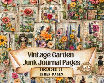 Vintage Garden Junk Journal Kit: Shabby Chic Botanical Ephemera (52 JPEGs)