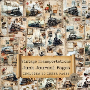 Vintage Reise Junk Journal Seiten: Shabby Chic Ephemera (40 JPEGs)