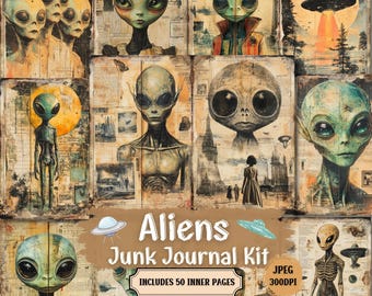 Aliens Junk Journal Kit: Vintage Sci-Fi Collage (Digital Download)