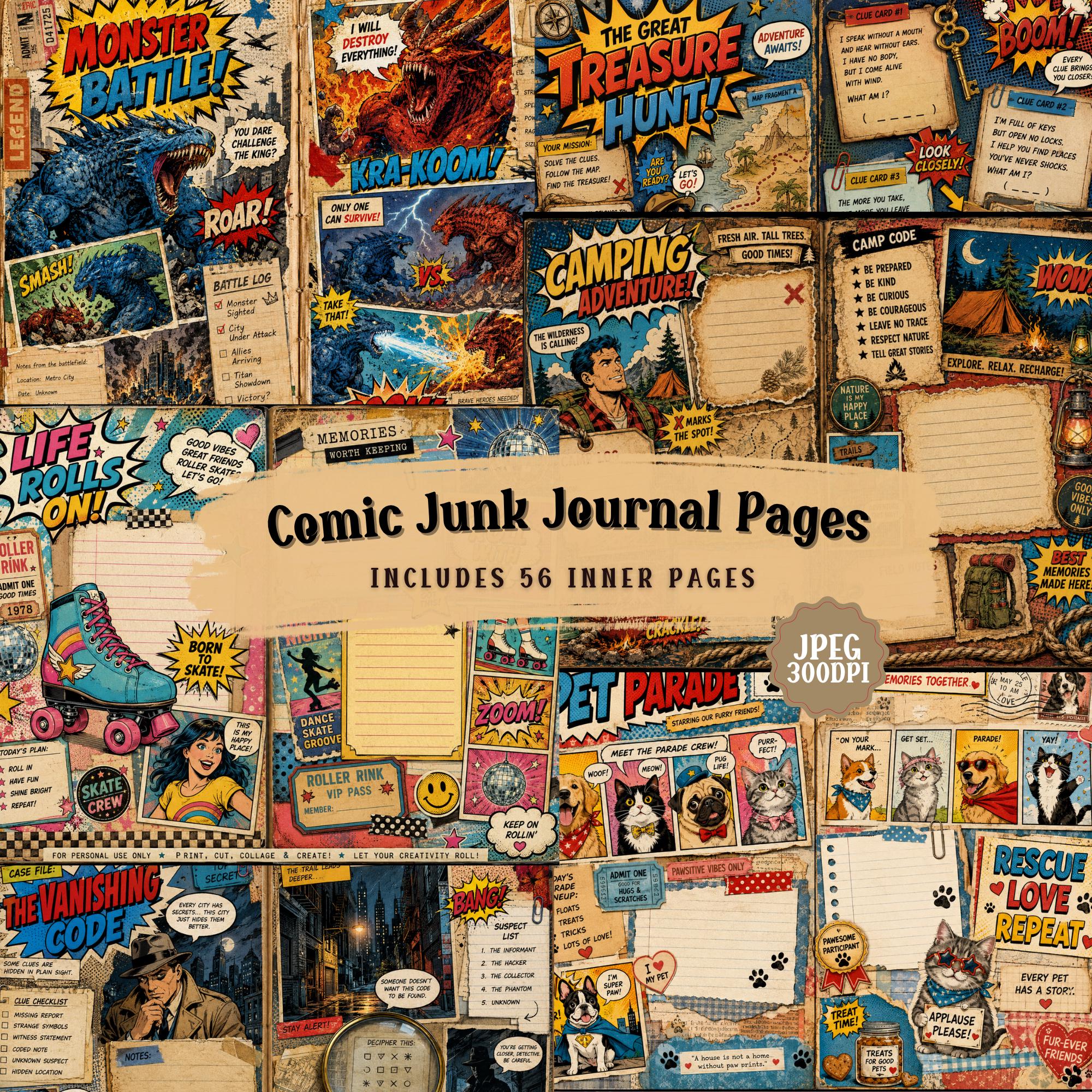 大売り出し！Made in U.S.A. catalog & Scrapbook Comic Junk Journal Kit, American Comic Printable Pages, Scrapbook