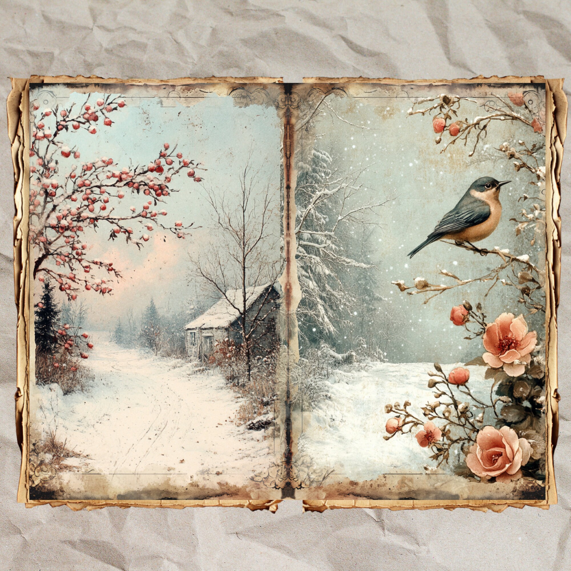 Winter Rustic Junk Journal Kit: Shabby Chic Ephemera (43 JPEG) (digital ...