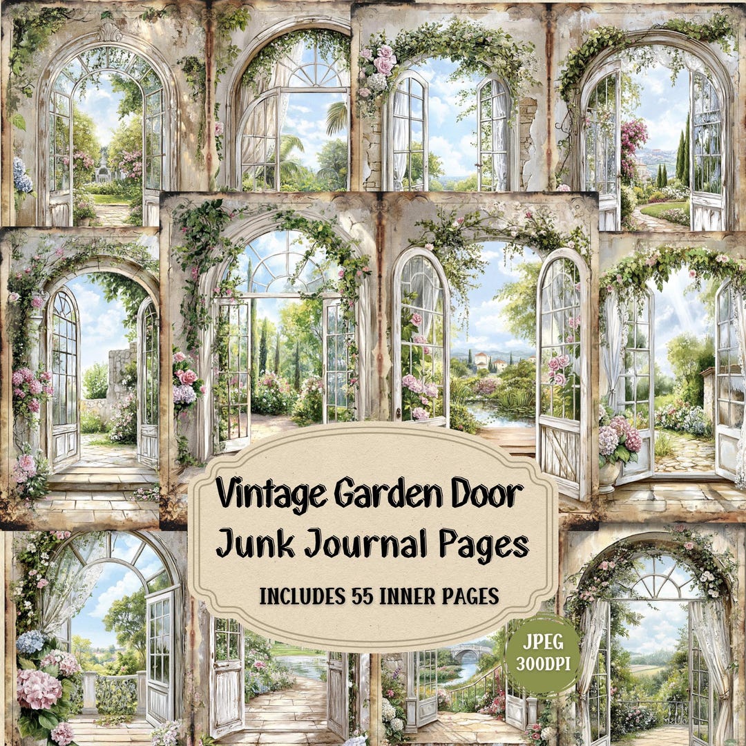 Vintage Garden Door Junk Journal Pages, Romantic Floral Archway ...