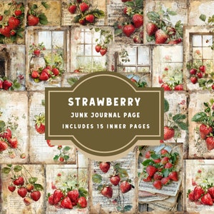 Strawberry Junk Journal Pages: Shabby Chic Collage Sheet (Digital Download)