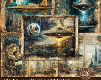 1980s Sci-Fi Junk Journal Set – Spaceships & Retro Collage (Digital Download)