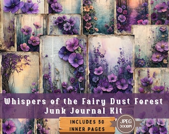 Fairy Dust Forest Junk Journal Kit: Purple Floral Watercolor Pages (Digital Download)