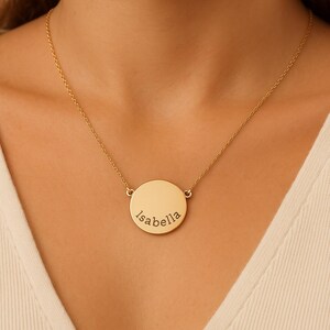 Personalized Gold Disc Name Necklace for Women, Custom Round Pendant with Engraved Name, Minimalist Jewelry Gift for Her, Mothers Day Gift