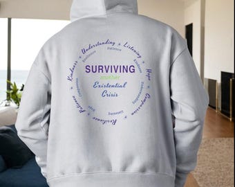 Robuster, gemütlicher Hoodie. Rückwärtige Kreismotive einer Daseinsreise.