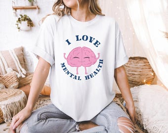 Ich liebe psychische Gesundheit Tee: Unisex Cotton Awareness Shirt.