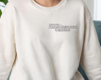 Surviving Crisis ™, minimalistisches B / W-Design-Sweatshirt mit Rundhalsausschnitt.