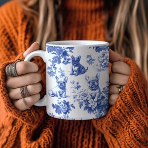Blue Toile French Bulldog Mug - Elegant Dog Lover Gift