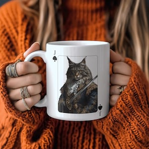 Tasse chat Maine Coon Jack of Spades - Design unique de carte à jouer, cadeau pour amoureux des chats, tasse à café style carte