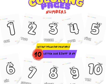 Dibujos para colorear con números para niños / Actividad matemática preescolar (PDF de descarga instantánea)