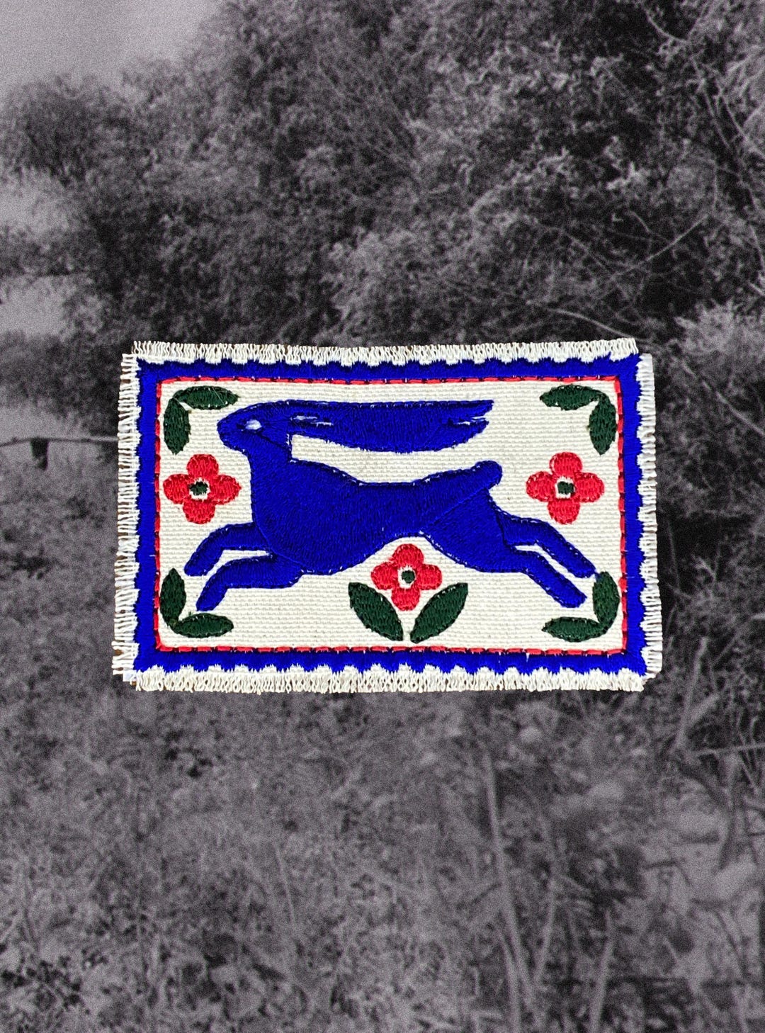 Embroidered Rabbit Patch Folk Art Hare Iron on Applique Handmade Floral ...