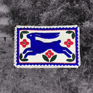 Embroidered Rabbit Patch Folk Art Hare Iron On Applique Handmade Floral Canvas Patch for Jeans Bags DIY Gift