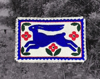 Parche bordado de conejo, arte popular, liebre, aplique termoadhesivo, parche floral hecho a mano sobre lona para jeans, bolsos, regalo DIY