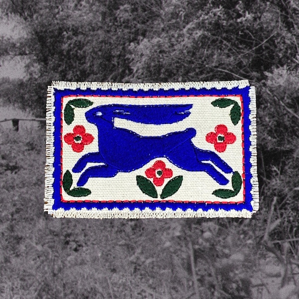 Embroidered Rabbit Patch Folk Art Hare Iron On Applique Handmade Floral Canvas Patch for Jeans Bags DIY Gift