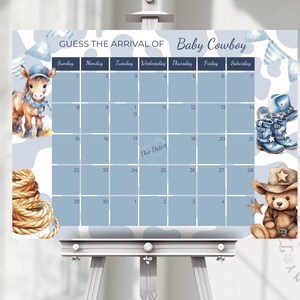 A Little Cowboy Is On His Way Guess The Due Date, Rodeo Themed Baby Shower Printable, Western Theme Activity Decor, Digital Download TPT138