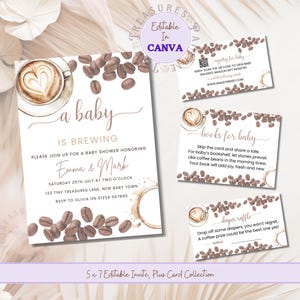 Invitation de baby shower grain de café, invitation de naissance d'un bébé, modèle imprimable modifiable Latte thème non sexiste en téléchargement numérique TPT115