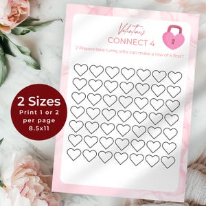 Gioco Connect 4, attività di San Valentino per bambini, puzzle e gioco a quiz per bambini, attività stampabili, famiglia o classe