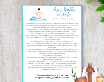 Bible Story Left Right Game, Book Of The Bible Story, Printable Jesus Walk On Water Christian Children Activity, Sunday School Church,