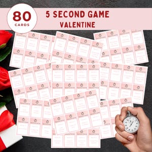 Juego de 5 segundos para el día de San Valentín, actividad divertida para las fiestas de Galentine para imprimir para niños y adultos, desafío de juego de cartas, descarga digital