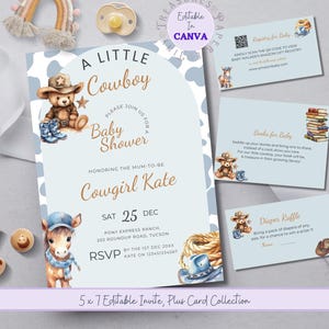 Editable A Little Cowboy Baby Shower Invitation, Wild West Baby Shower Invite, Blue Rodeo Baby Shower Invitation, Wild West Baby TPT138