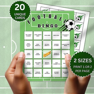 Archivo de bingo de fútbol, actividad imprimible en inglés, actividades de fútbol con 20 tarjetas, juego de equipo de fútbol para jugar junto con el partido