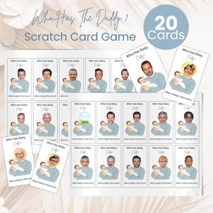 Jeu à imprimer pour baby shower, jeu à gratter pour papa, jeu de baby shower pour papa, carte à gratter célébrité, activité où est papa