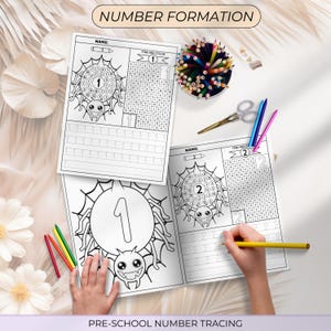 Retracer les nombres : feuilles d'activités, feuille de calcul imprimable, cartable d'apprentissage, programme préscolaire, activités de comptage pour les tout-petits, labyrinthe d'araignées