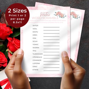 Parole in ordine sparso di San Valentino stampabili, attività di San Valentino per bambini, puzzle e quiz per bambini, educativo per la famiglia o la classe