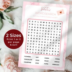 Druckbare Valentinstag Wortsuche, Valentinstag Aktivität für Kinder, Kinder Puzzle und Trivia, Lernfamilie oder Klassenzimmer
