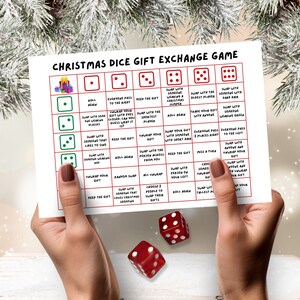 Rollen Sie die Würfel Weihnachtsgeschenkbörse, druckbares Weihnachtsspiel für Familie und Freunde, lustigen Urlaub für Kinder, Partyaktivität, Wichtel