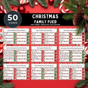 Jogo Family Feud Natal Digital, Atividade de Natal para a família para crianças e adultos, Quiz de curiosidades de Natal para impressão, Diversão para todas as idades