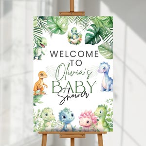 Editable Dinosaur Baby Shower Welcome Sign, It&#39;s a Boy Dinosaur Baby Shower Poster, Boy Dinosaur Baby Shower, Wartercolor Dinosaur  TPT101
