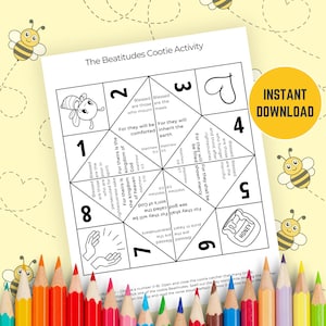 Kids Bible Lesson On Beatitudes, Christian Printable For Kids, Beatitude Craft For Kids Sunday School, Craft, Sunday School Activity Sheet