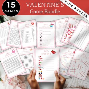 Pacchetto di giochi di San Valentino, collezione per bambini, giochi di puzzle e quiz per bambini, attività stampabili, attività per la famiglia o la classe