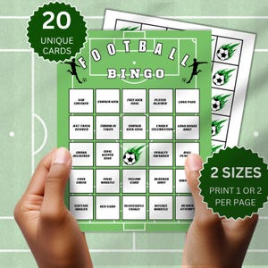Tarjetas de bingo de fútbol universitario, actividad imprimible en inglés, actividades de fútbol con 20 tarjetas, juego de equipo de fútbol para jugar en familia