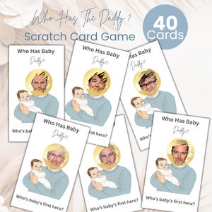 Jeu de baby shower qui a le papa, cartes à gratter imprimables, activité amusante de baby shower de trouver le papa, modèle modifiable de jeu de baby shower,