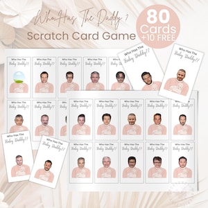 Jeu de baby shower qui a le papa, cartes à gratter imprimables, activité amusante de baby shower de trouver le papa, jeu de baby shower de bébé rose foncé,