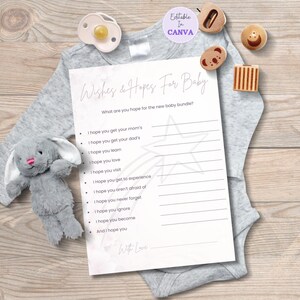 Deseos y esperanzas de erizo para la actividad del bebé, tarjeta imprimible para baby shower con erizo, recuerdo minimalista para la nueva niña TPT135