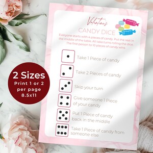 Valentine Candy Dice, Valentinstag Aktivität für Kinder, Kinder Puzzle und Trivia Spiel, druckbare Aktivitäten, Familie oder Klassenzimmer