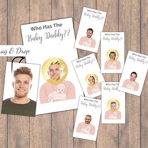 Jeu de baby shower Qui est le papa, activité amusante pour baby shower Trouvez le papa, modèle modifiable de jeu de baby shower, cartes à gratter imprimables,