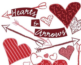 Hearts and Arrows - Clipart - 18 Valentine's Day images at 300 DPI - JPG - PNG
