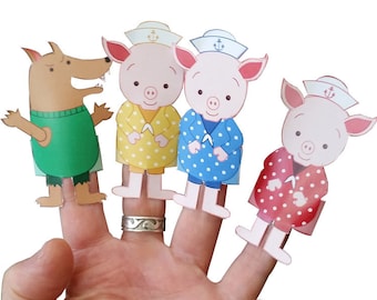 Three Little Pigs - Finger Puppet Set - digital download - Puppet play set