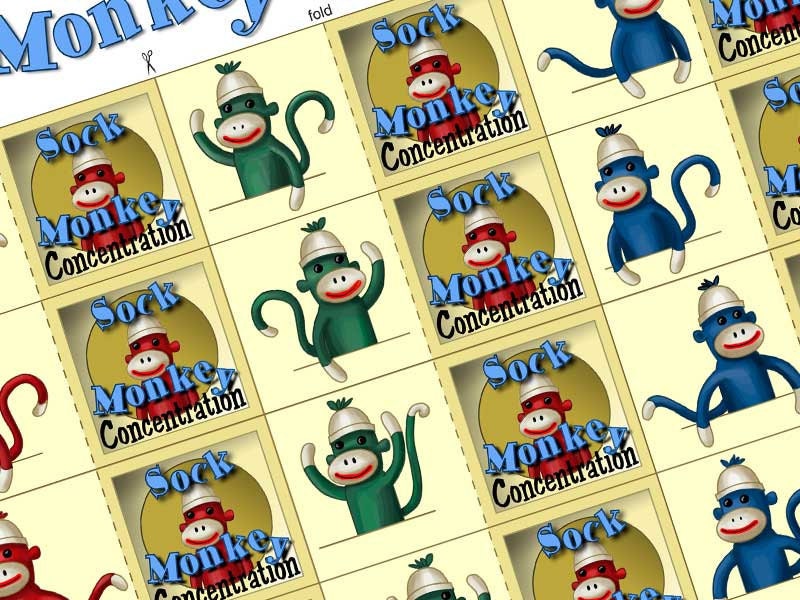 Sock Monkey Concentration Game PDF Download With Storage Box Etsy México