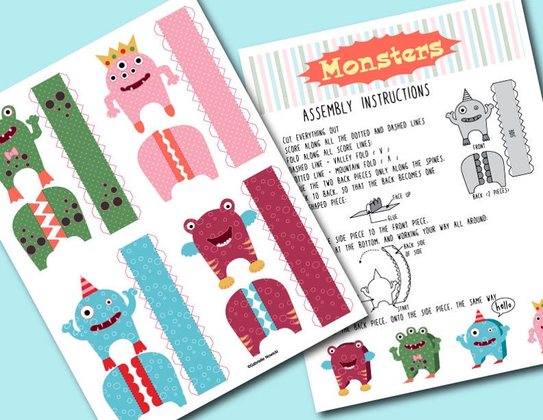 Paper Toy Monsters Set of 4 Play Set PDF Digital Download image 4