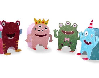 Paper Toy Monsters - Set of 4 Play Set - PDF - Digital Download