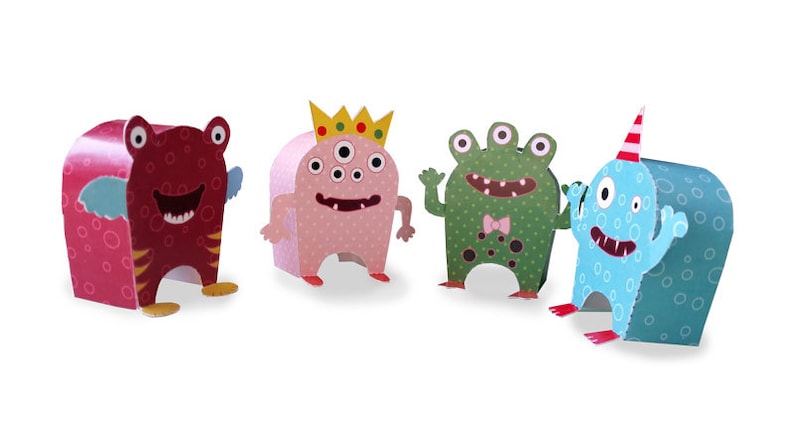 Paper Toy Monsters Set of 4 Play Set PDF Digital Download image 1