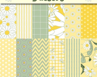 Fleurs - Daisy Scrapbook Paper - Floral Digital Paper Pack - papier jaune et vert estival - 12 papiers originaux - Téléchargement instantané -